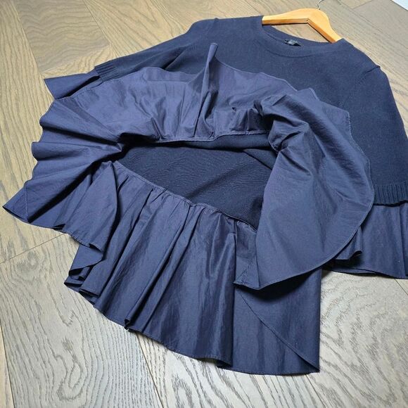 COS Contrast Knit Pleated Peplum Half Sleeve Top in Navy - Picture 5 of 8